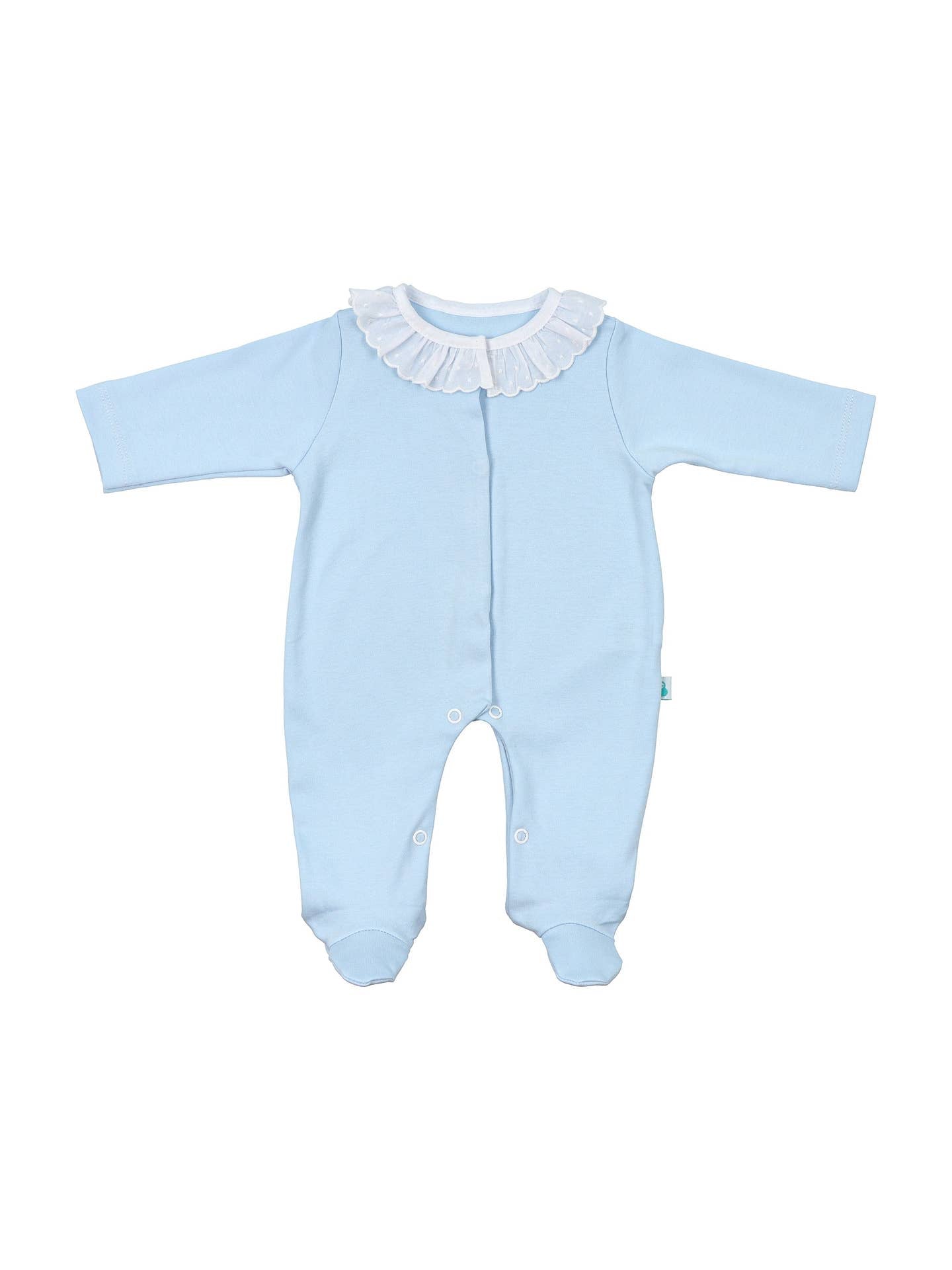 Blue frill collar babygrow (HANDMADE IN PORTUGAL 10-14 DAY TURNAROUND)