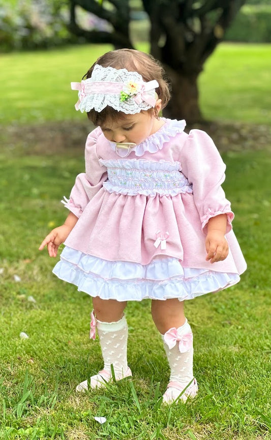SONATA PREORDER (4-6wk turnaround) - Pink velvet smocked dress IN24-39