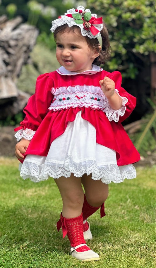 SONATA PREORDER (4-6wk turnaround) - Red velvet smocked dress IN24-37
