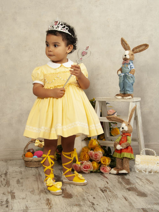 SONATA PREORDER (4-6wk turnaround) - Yellow hand smocked dress VE24-02