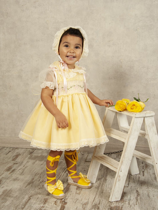 SONATA PREORDER (4-6wk turnaround) - Yellow organza pink heart smock VE24-08