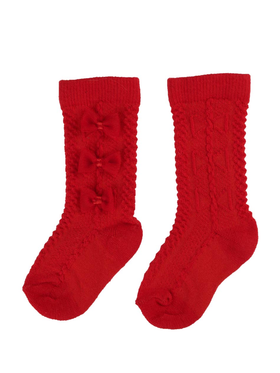 Caramelo red triple bow socks - (ON ORDER 10 DAY DELIVERY)