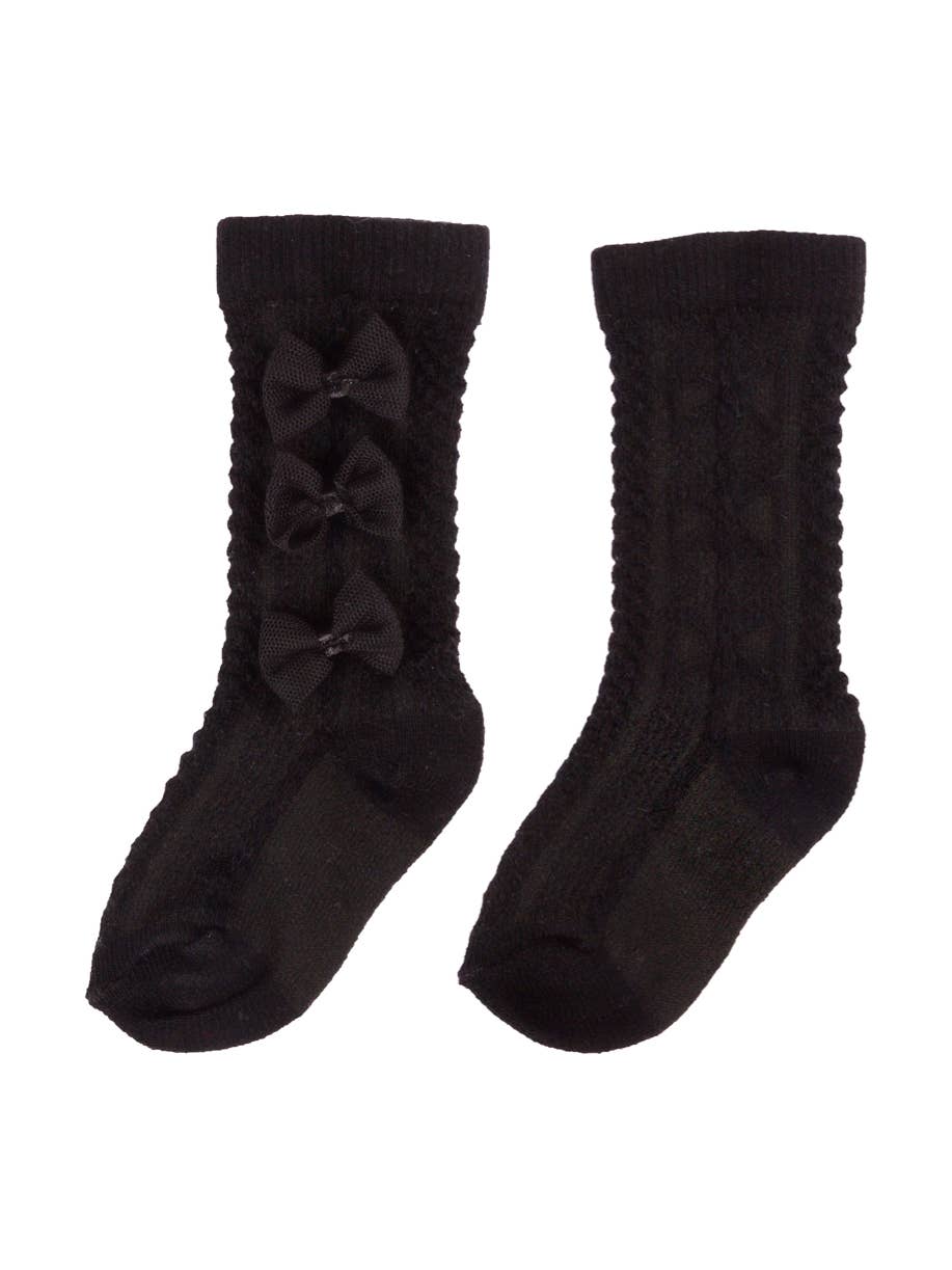 Caramelo black triple bow socks - (ON ORDER 10 DAY DELIVERY)