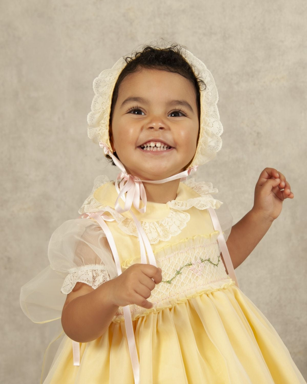 SONATA PREORDER (4-6wk turnaround) - Yellow organza pink heart smock VE24-08