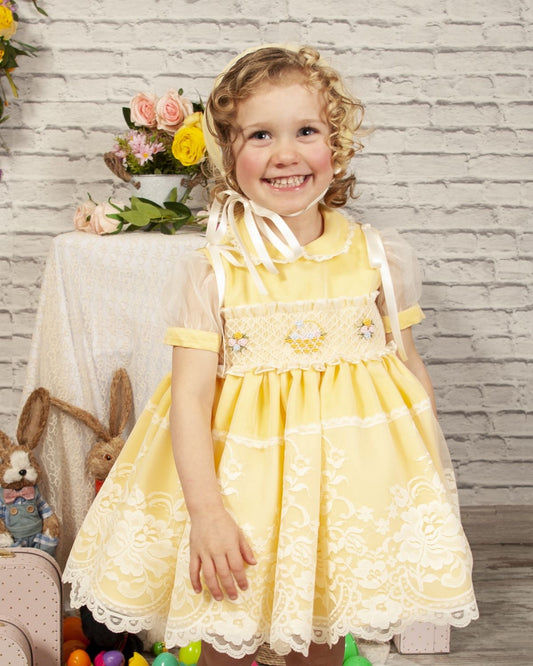 SONATA PREORDER (4-6wk turnaround) - Yellow Easter basket organza smock PC23-08