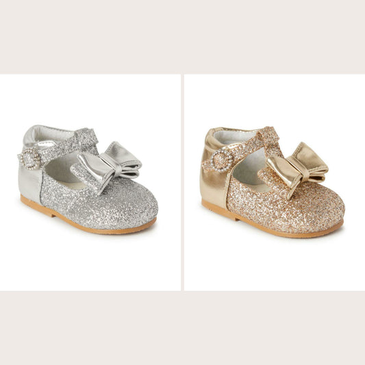 Glittery bow T-bar shoes