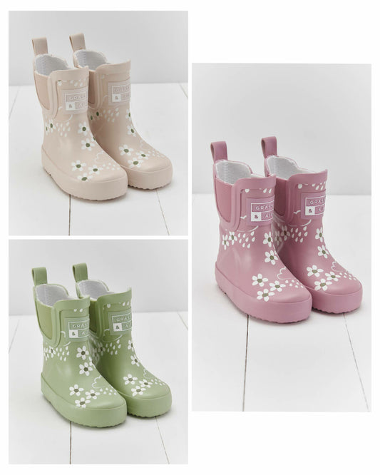 Grass & Air floral colour changing short wellies