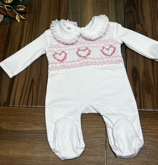 Smocked sleepsuit - HANDMADE IN USA 6-8WK TURNAROUND