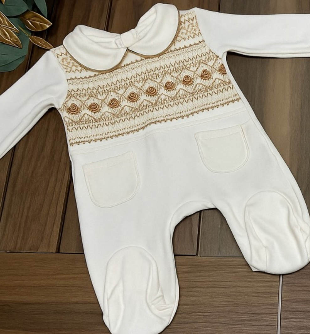 Smocked sleepsuit - HANDMADE IN USA 6-8WK TURNAROUND