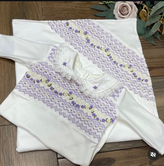 Smocked sleepsuit & blanket set - HANDMADE IN USA 6-8WK TURNAROUND