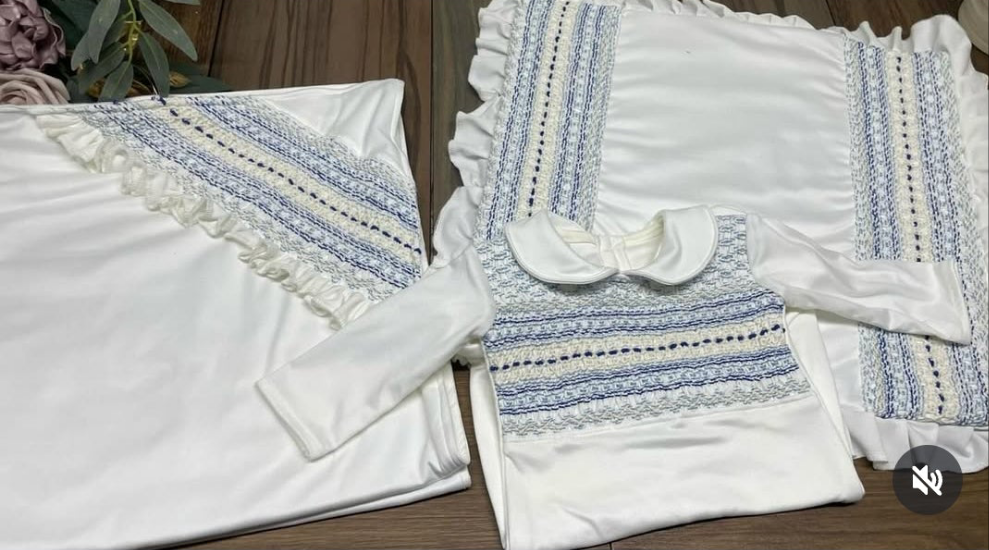 Smocked sleepsuit, pillow & blanket set - HANDMADE IN USA 6-8WK TURNAROUND