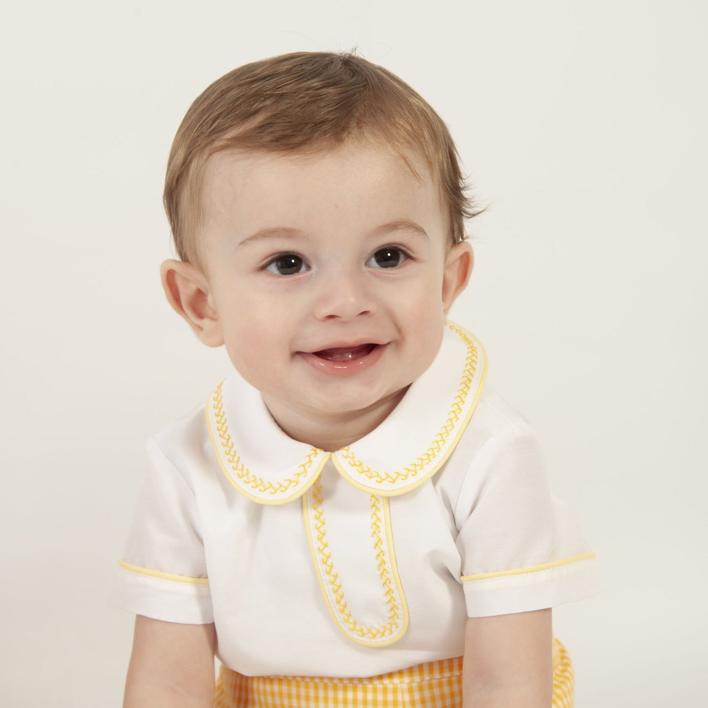 SONATA PREORDER (4-6wk turnaround) - Yellow gingham boys shorts set VE24-13