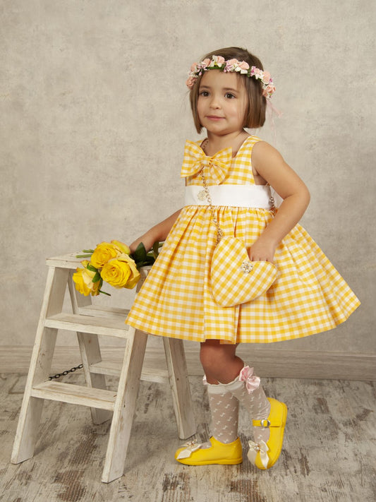 SONATA PREORDER (4-6wk turnaround) - Yellow gingham bow puffball VE24-14