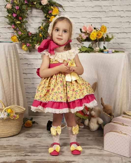 SONATA PREORDER (4-6wk turnaround) - Yellow and fuchsia floral dress PC23-14