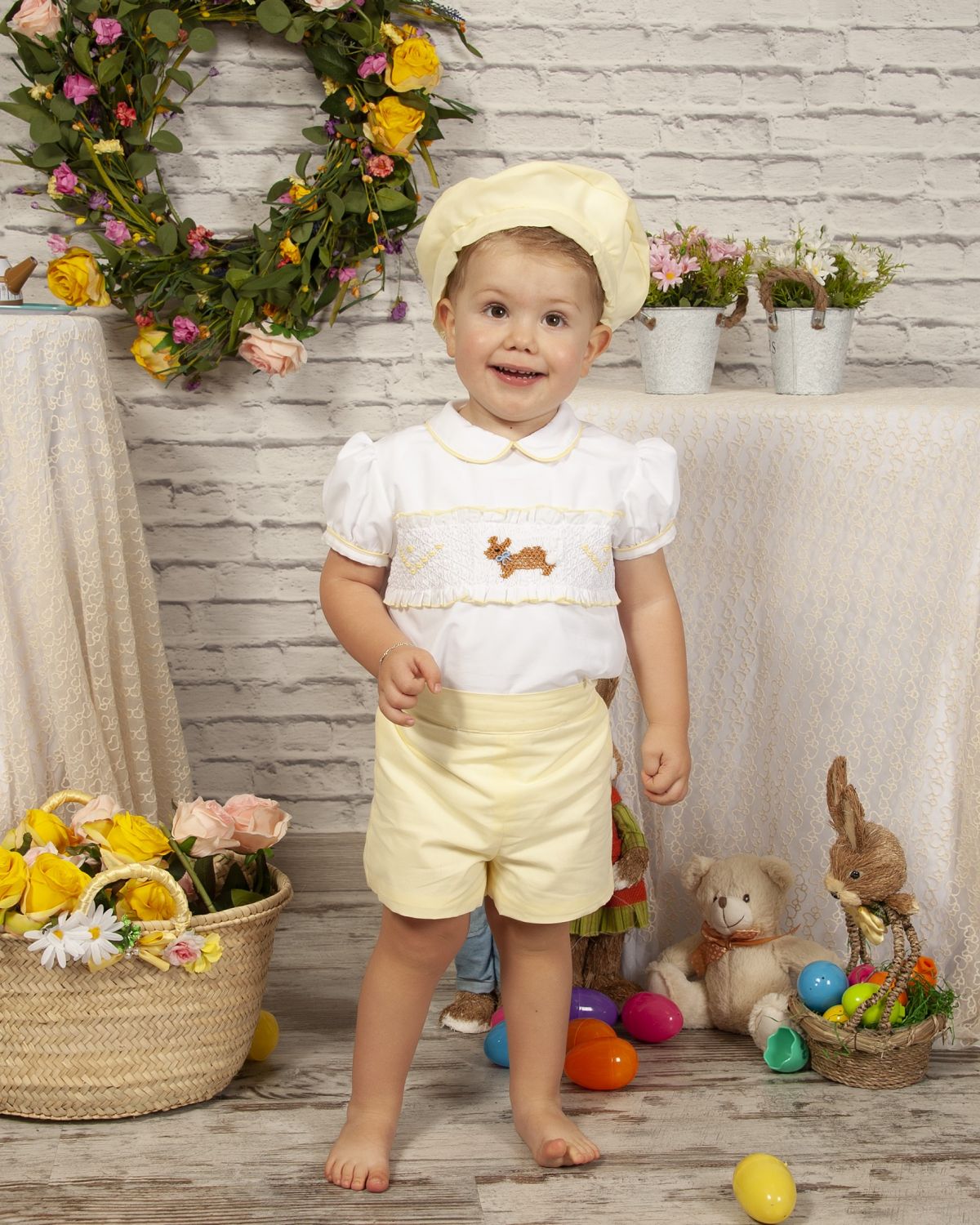 SONATA PREORDER (4-6wk turnaround) - Yellow Easter bunny boys shorts set PC23-01