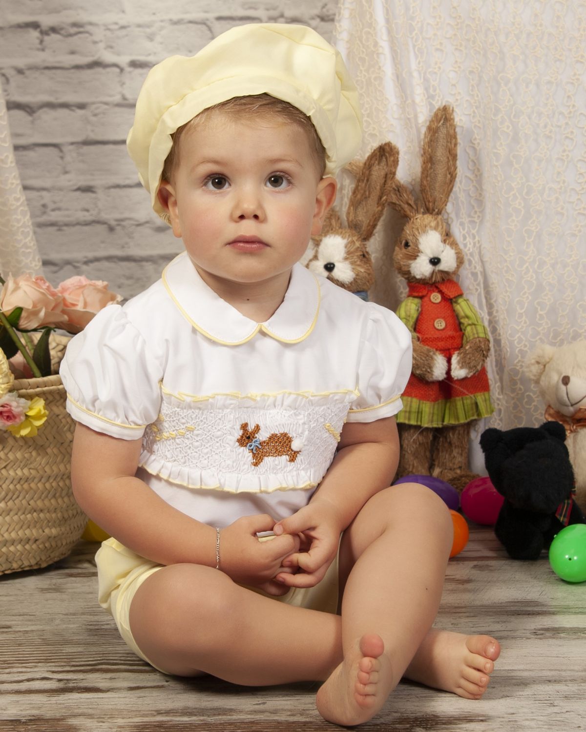 SONATA PREORDER (4-6wk turnaround) - Yellow Easter bunny boys shorts set PC23-01