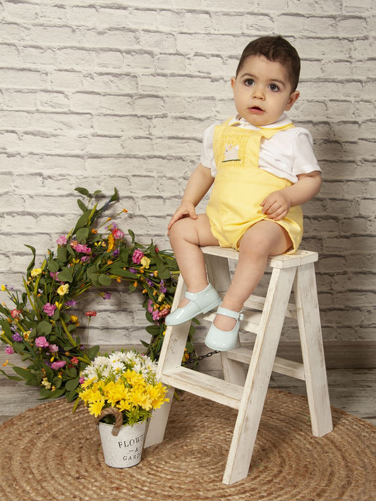 SONATA PREORDER (4-6wk turnaround) - Yellow Easter bunny dungarees VE22-22