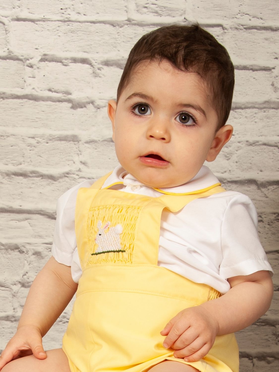 SONATA PREORDER (4-6wk turnaround) - Yellow Easter bunny dungarees VE22-22