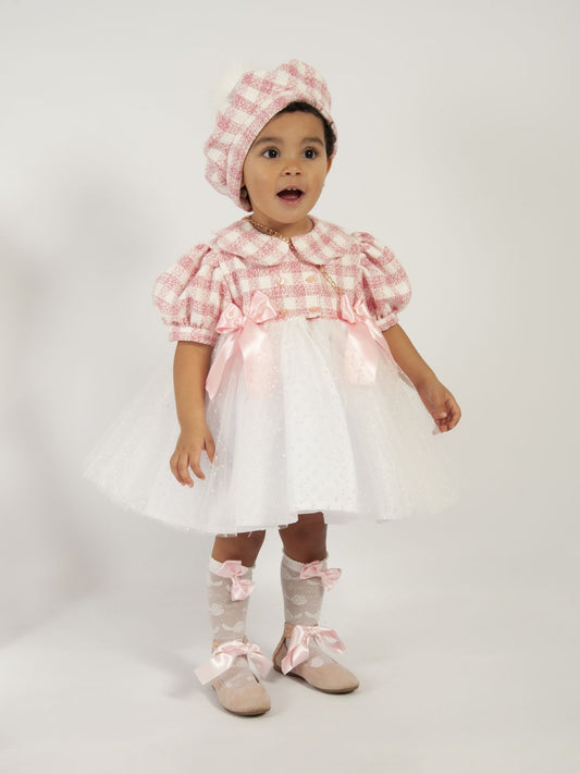 SONATA PREORDER (4-6wk turnaround) - Girls pink gingham tulle chanel dress VE24-21