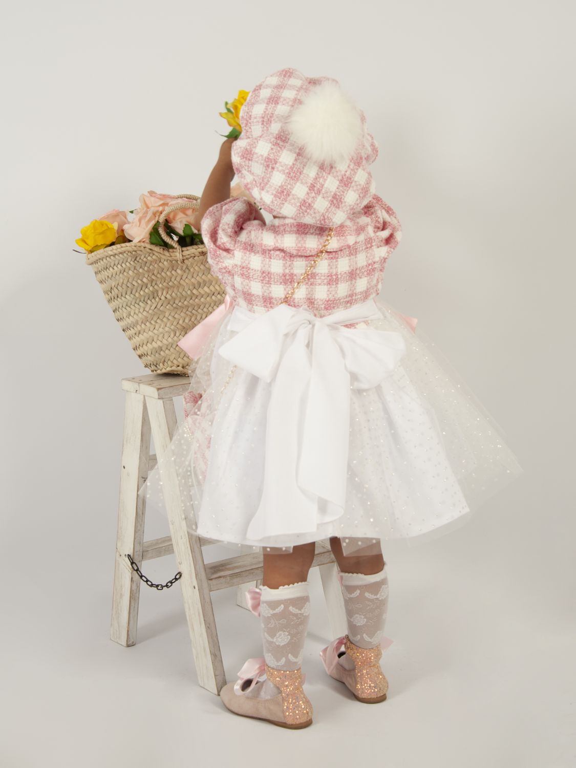 SONATA PREORDER (4-6wk turnaround) - Girls pink gingham tulle chanel dress VE24-21