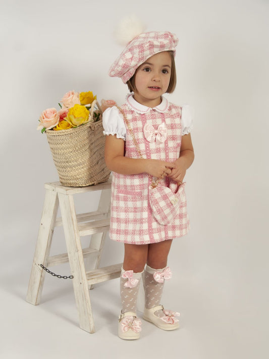 SONATA PREORDER (4-6wk turnaround) - Girls pink gingham chanel A-Line dress VE24-20