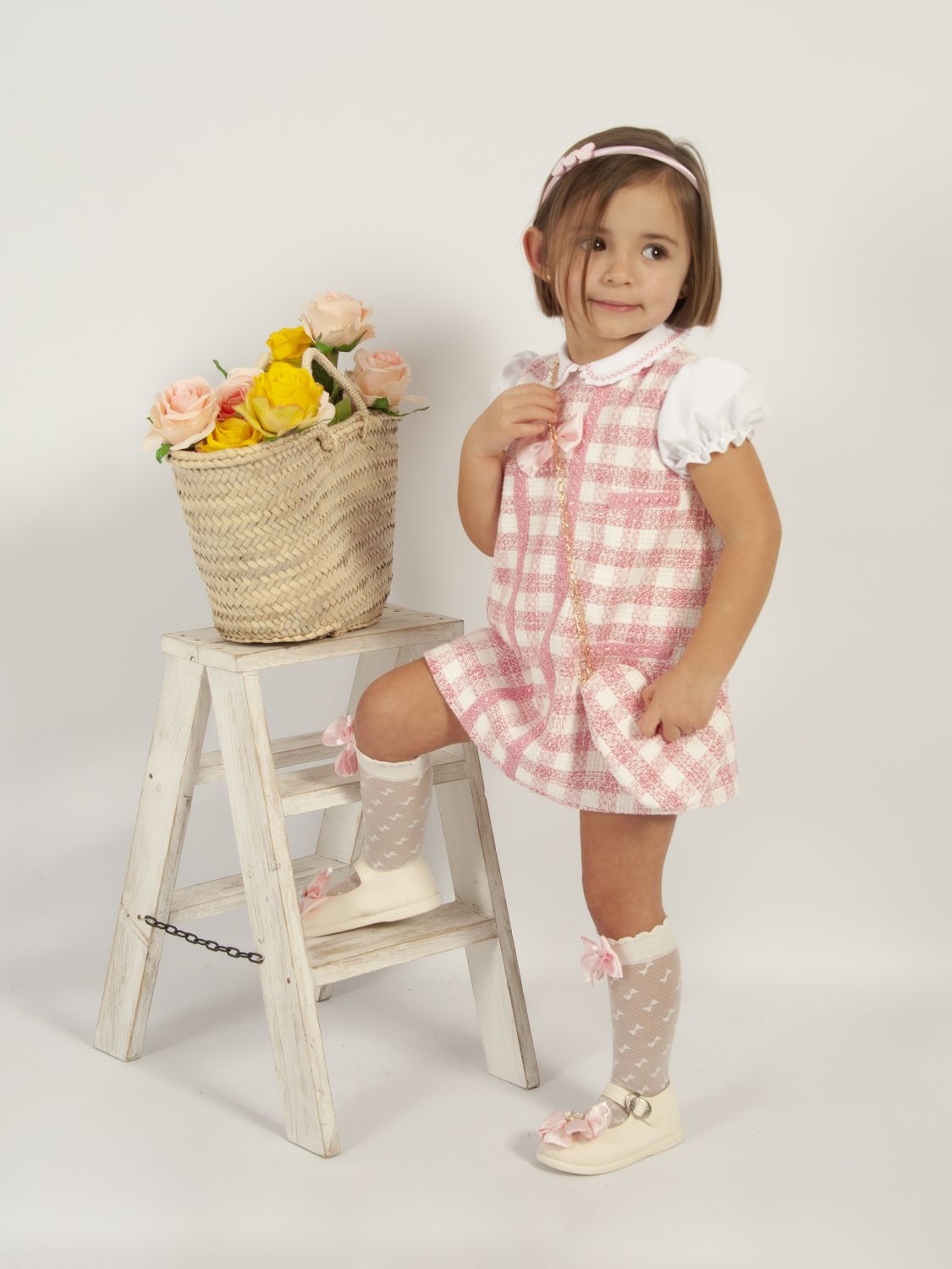 SONATA PREORDER (4-6wk turnaround) - Girls pink gingham chanel A-Line dress VE24-20