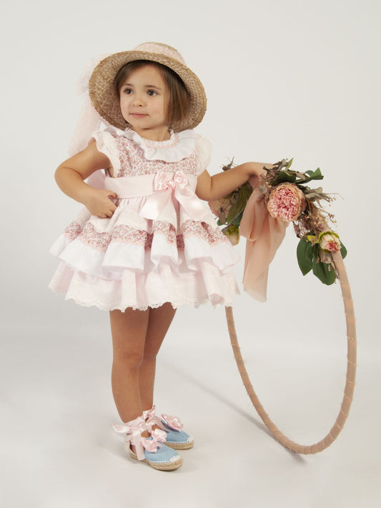 SONATA PREORDER (4-6wk turnaround) - Girls pink puffball floral layered dress VE24-19