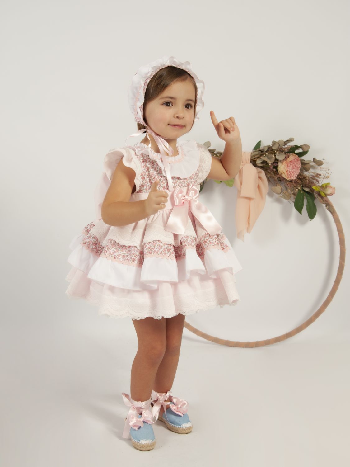 SONATA PREORDER (4-6wk turnaround) - Girls pink puffball floral layered dress VE24-19