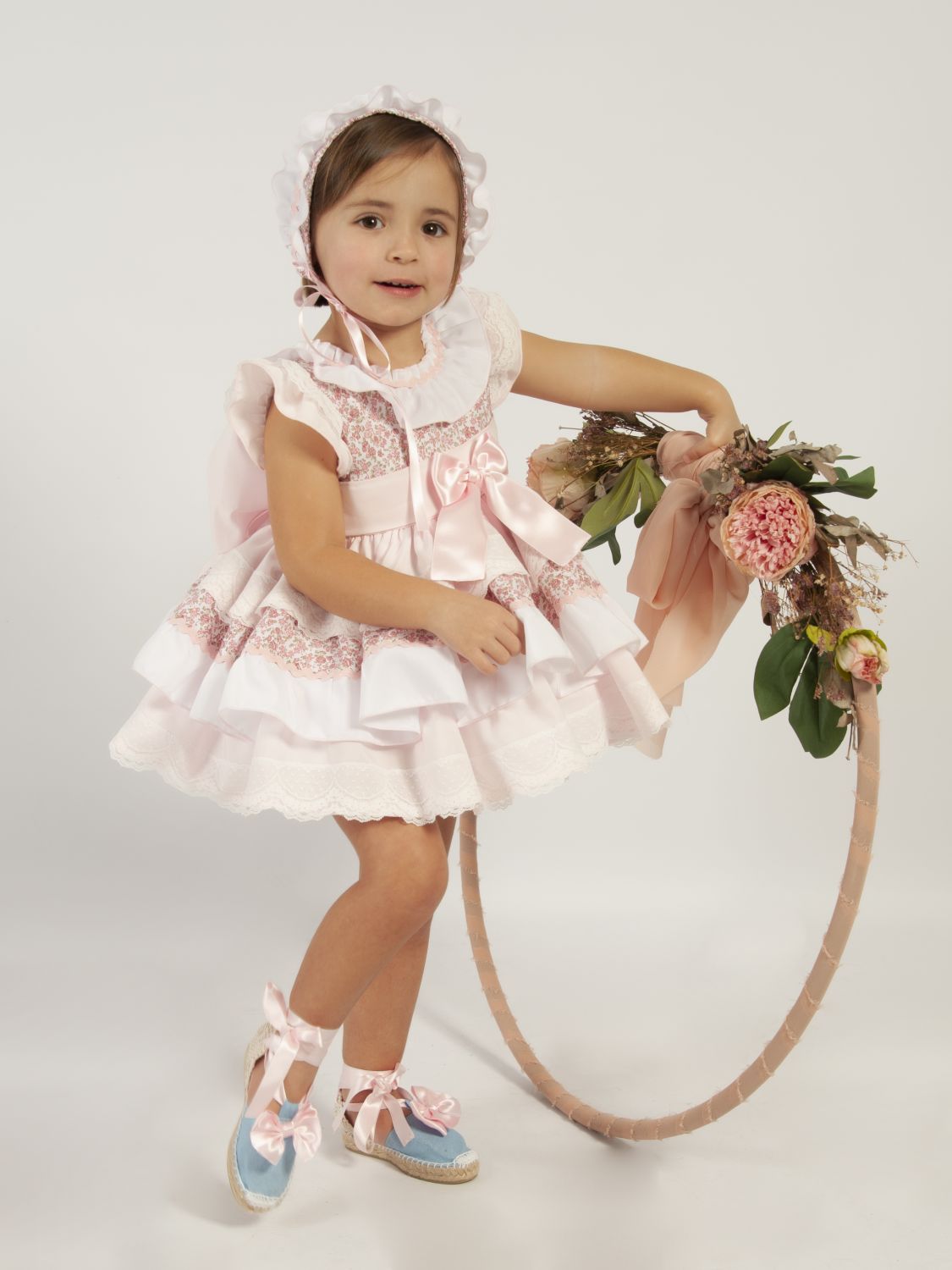 SONATA PREORDER (4-6wk turnaround) - Girls pink puffball floral layered dress VE24-19