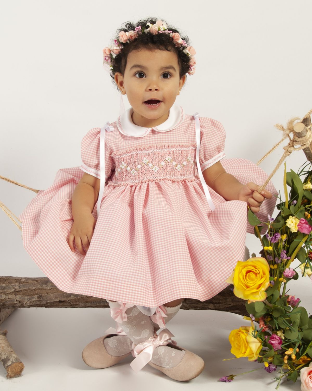 SONATA PREORDER (4-6wk turnaround) - Girls pink gingham smock dress VE24-18