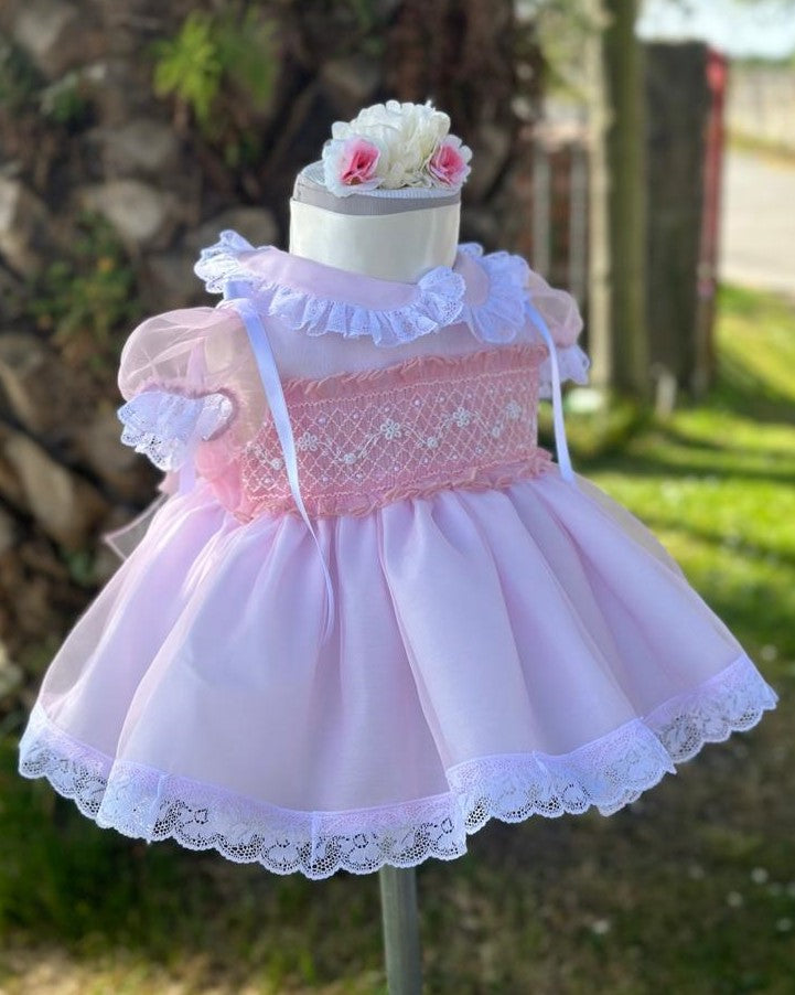 SONATA PREORDER (4-6wk turnaround) - Pink flower organza smock VE23-32