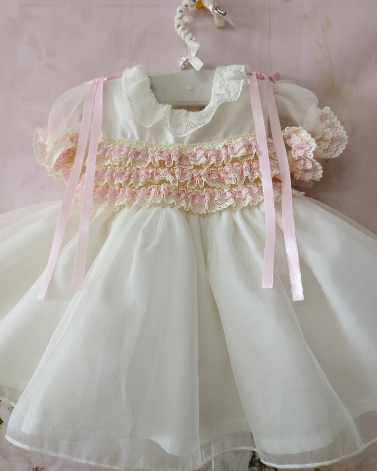 SONATA PREORDER (4-6wk turnaround) - Cream and pink organza smocked puffball VE22-38