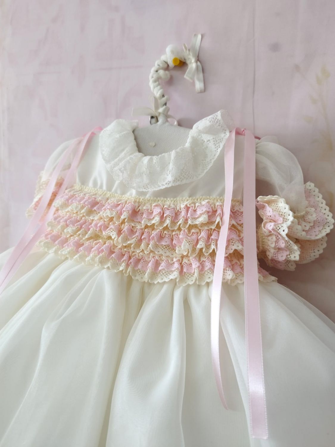 SONATA PREORDER (4-6wk turnaround) - Cream and pink organza smocked puffball VE22-38