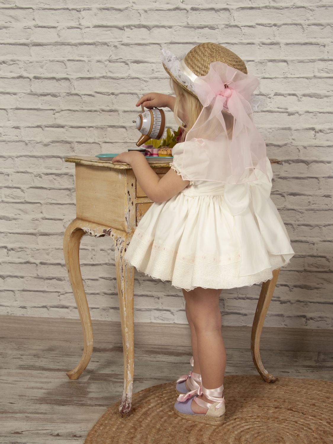 SONATA PREORDER (4-6wk turnaround) - Cream and pink smocked puffball dress VE22-19