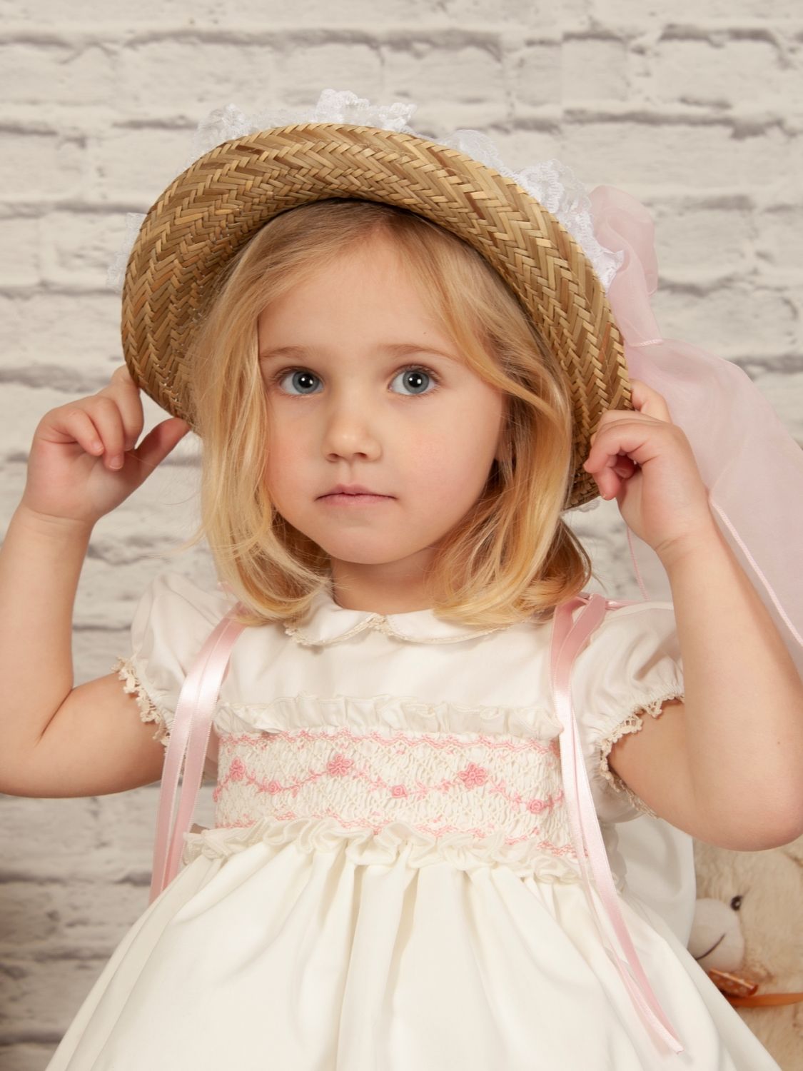 SONATA PREORDER (4-6wk turnaround) - Cream and pink smocked puffball dress VE22-19