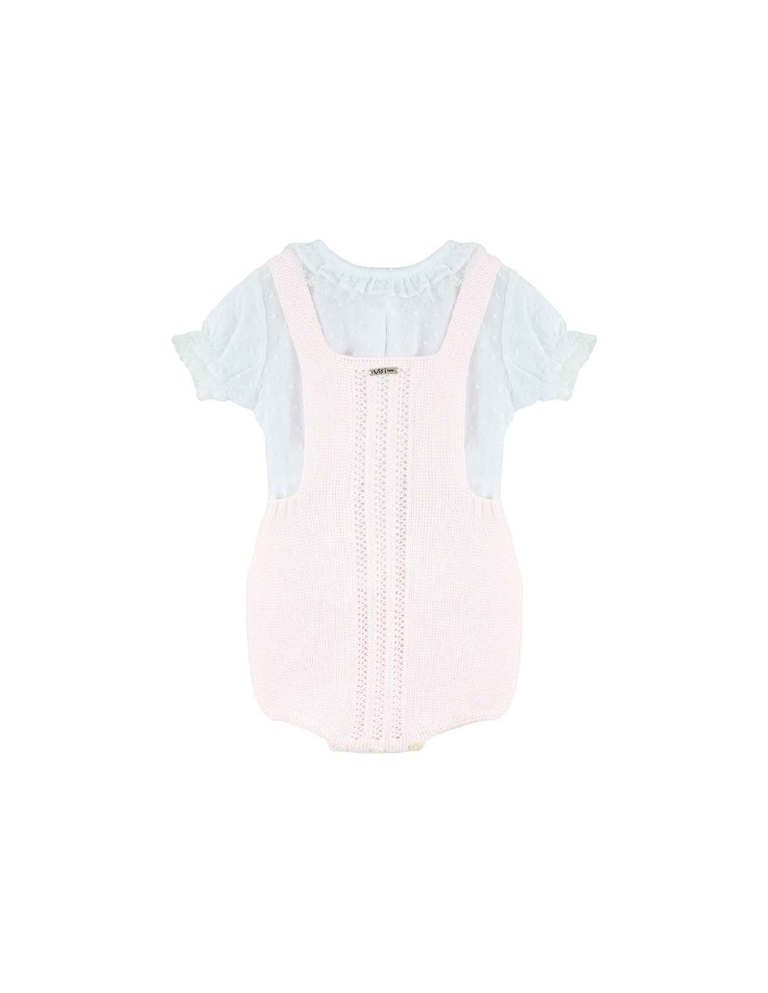 Visi pink swiss dot knitted dungarees set (ON ORDER - 14 DAY TURNAROUND)