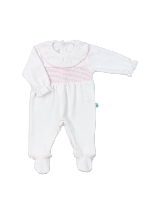 Velour smocked collared baby grow sleepsuit (HANDMADE IN PORTUGAL 10-14 DAY TURNAROUND)