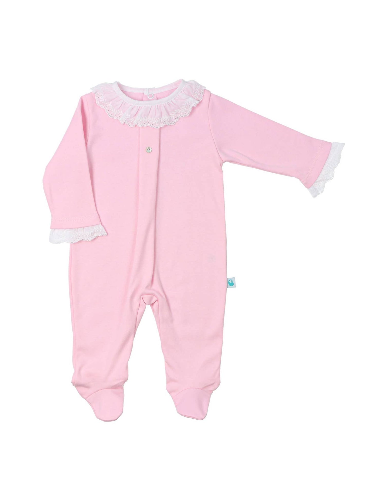 Pink frill collared baby grow sleepsuit (HANDMADE IN PORTUGAL 10-14 DAY TURNAROUND)