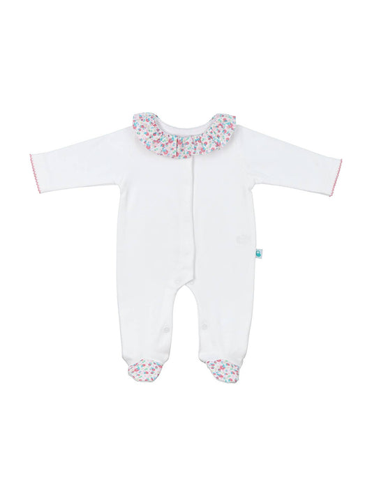 White floral frill collar babygrow (HANDMADE IN PORTUGAL 10-14 DAY TURNAROUND)