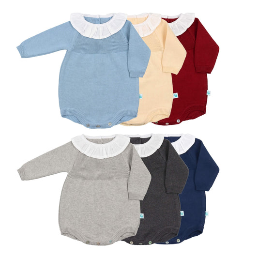 Knitted frill collared rompers (HANDMADE IN PORTUGAL 10-14 DAY TURNAROUND)