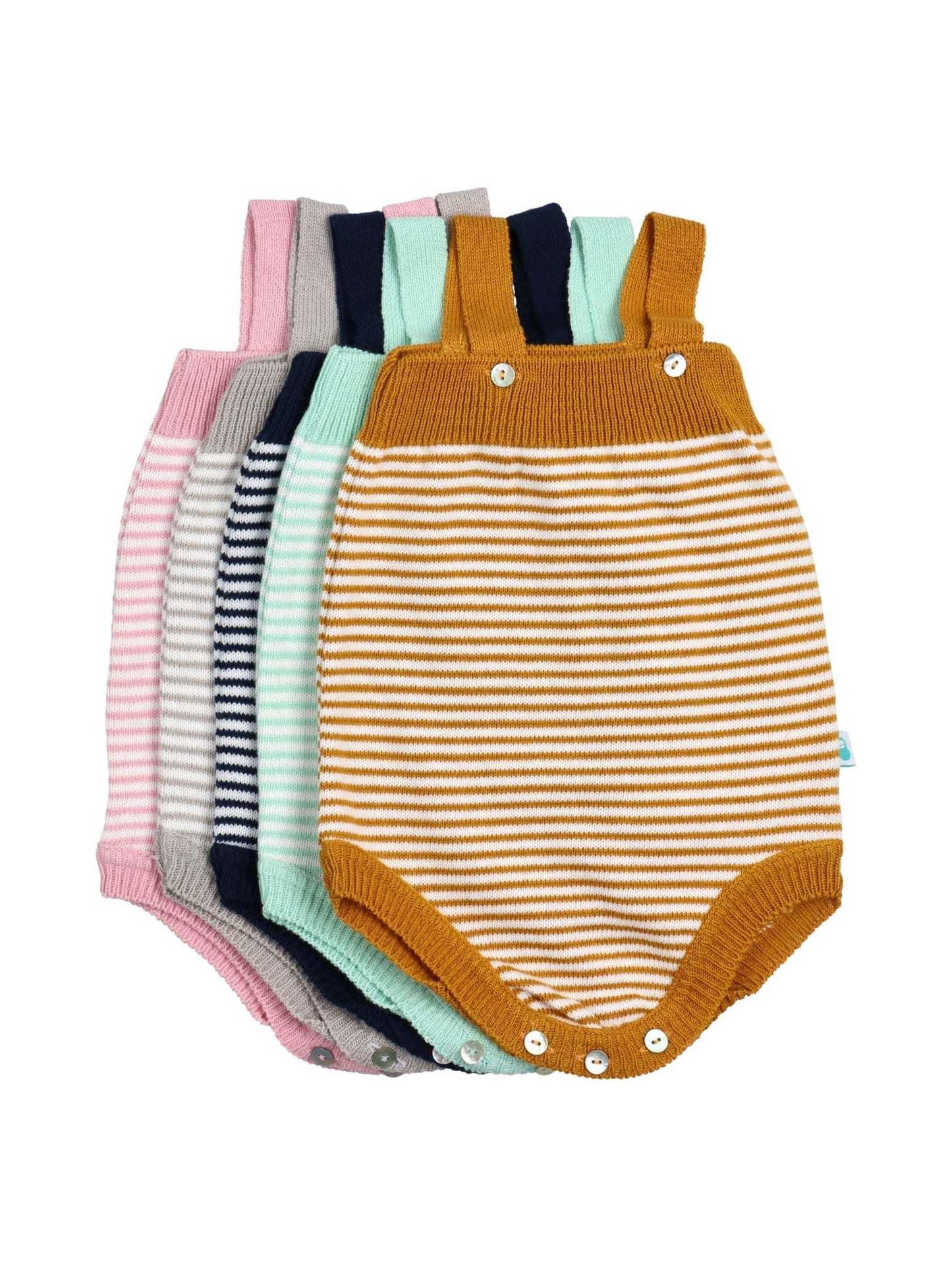 Knitted striped dungaree rompers (HANDMADE IN PORTUGAL 10-14 DAY TURNAROUND)