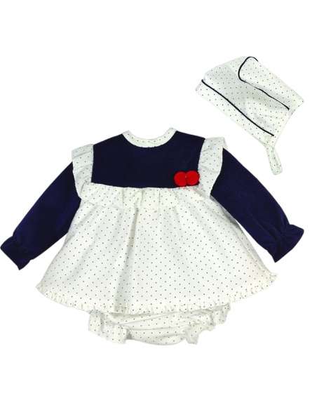 Babyferr navy spotty dress set - 2-3 weeks turnaround