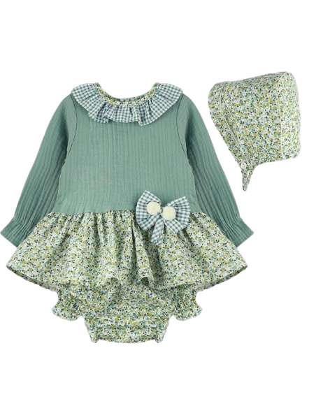 Babyferr forest green floral dress set - 2-3 weeks turnaround