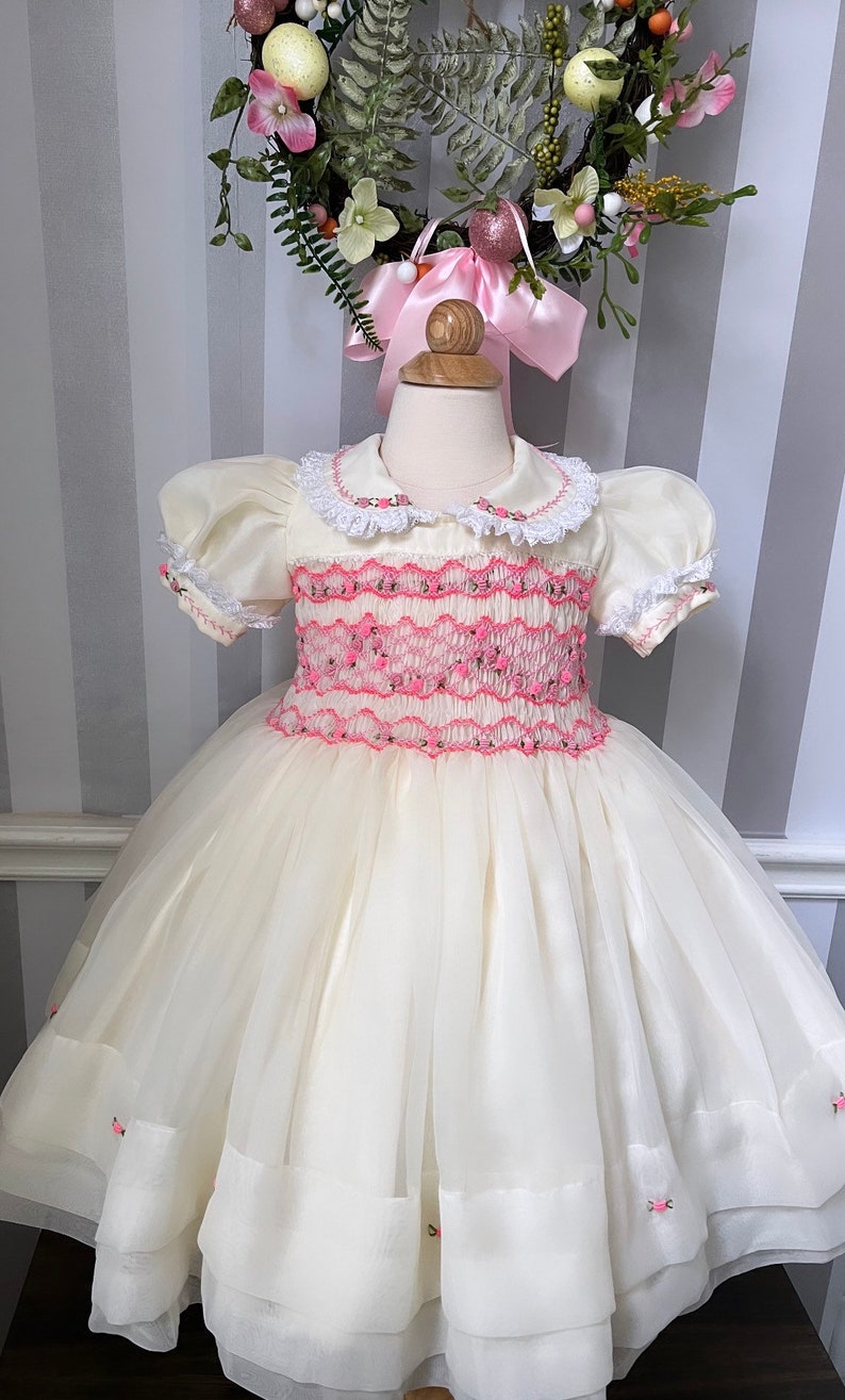 Smocked organza classic dress - HANDMADE IN USA 6-8WK TURNAROUND