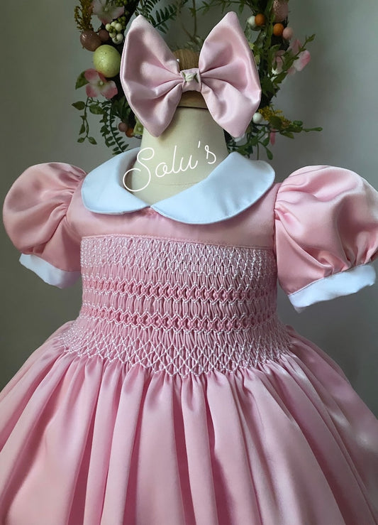 Smocked classic satin dress - HANDMADE IN USA 6-8WK TURNAROUND