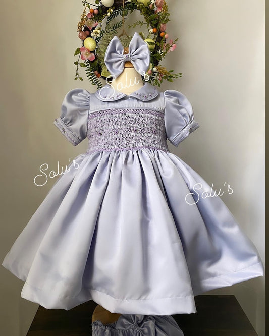 Smocked classic satin dress - HANDMADE IN USA 6-8WK TURNAROUND