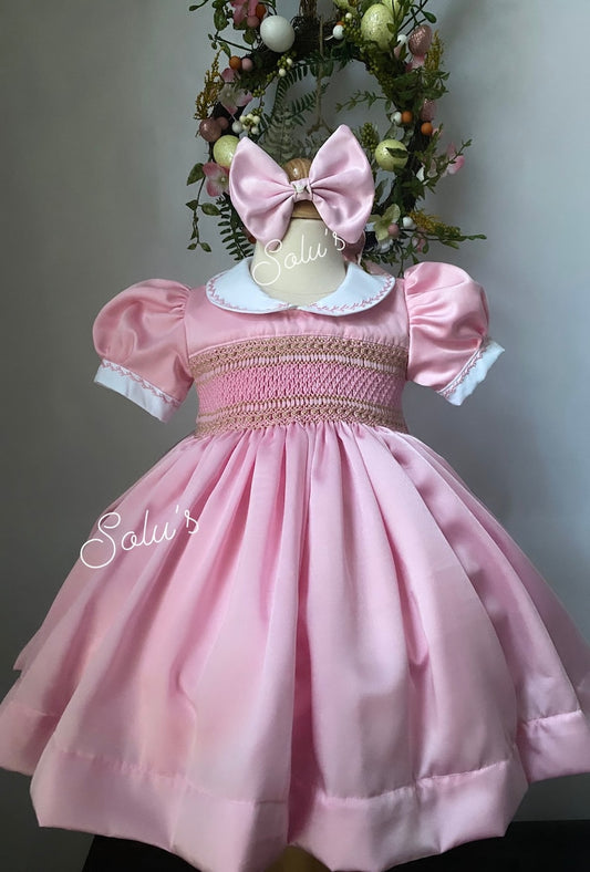 Smocked classic satin dress - HANDMADE IN USA 6-8WK TURNAROUND