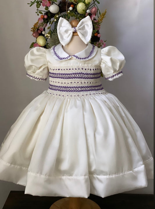 Smocked classic satin dress - HANDMADE IN USA 6-8WK TURNAROUND