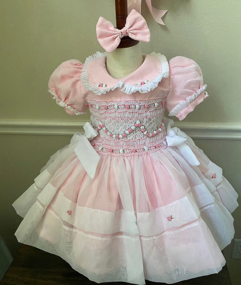 Smocked organza classic bow dress - HANDMADE IN USA 6-8WK TURNAROUND