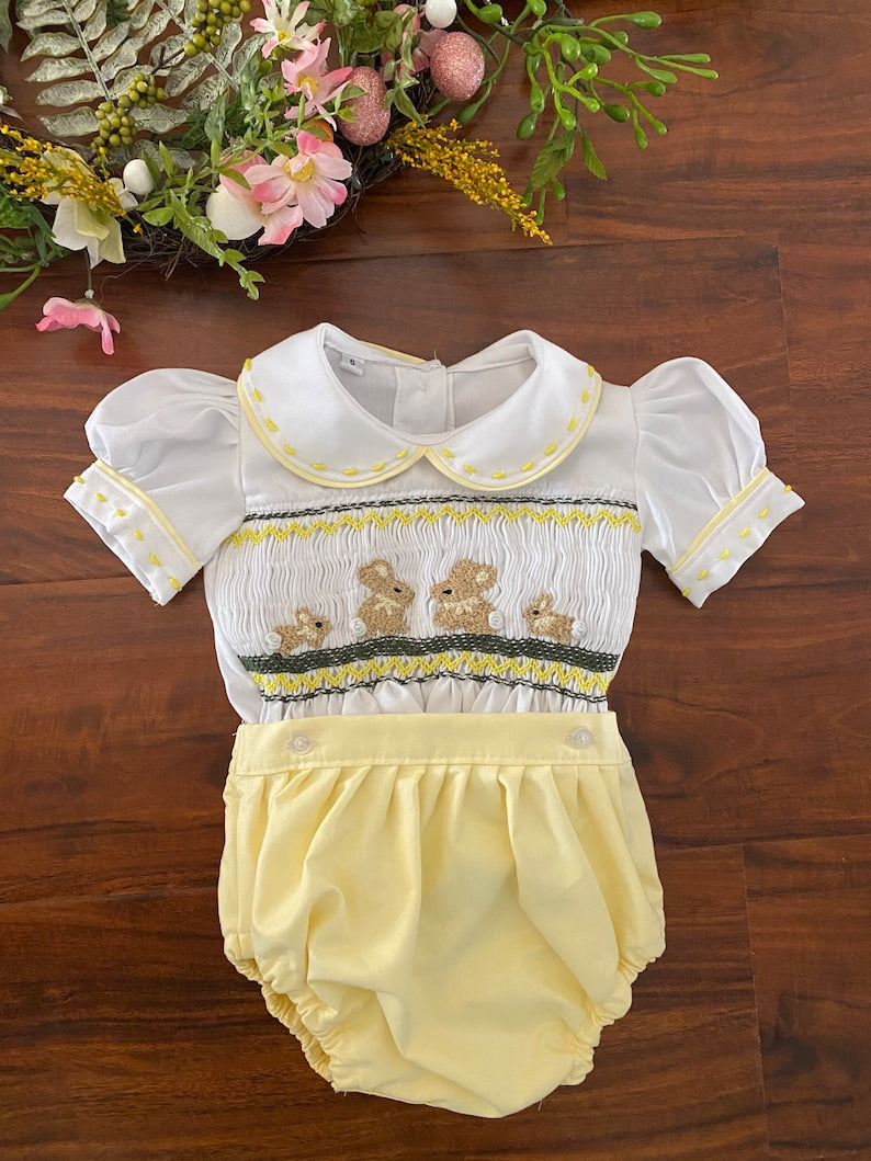 Smocked bunnies easter set - HANDMADE IN USA 6-8WK TURNAROUND